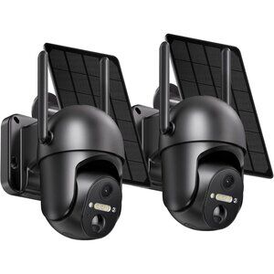 2 Pack Outdoor Camera Wireless, 2K Solar Security Cameras Wireless Outdoor 360°